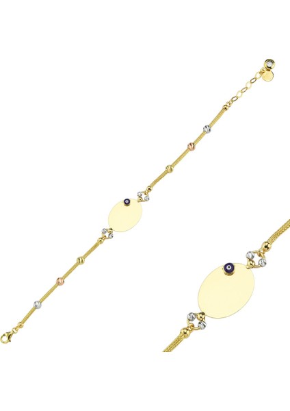 Plaka Altın Bileklik Oval 14K Gold Dorikalı