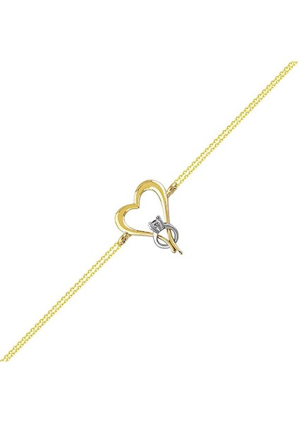 Altın Zincir Bileklik Kalp Tektaş 14K Gold