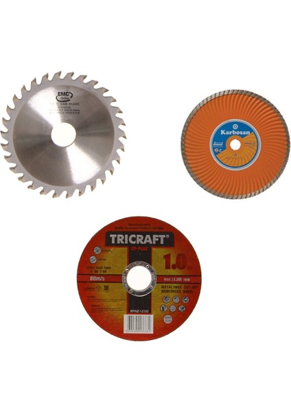 3'lü 115 mm Turbo Mermer Fayans Ahşap Metal Kesme Disk Seti