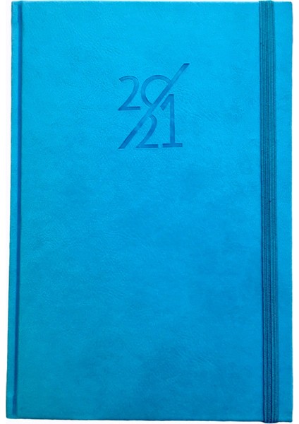 Thermo Deri Lastikli Çizgili 2021 Ajanda 17 x 24 cm Açık Mavi