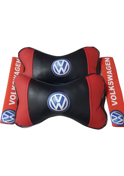 Volkswagen Kırmızı Papyon Deri Boyun Yastığı ve Kemer Konforu