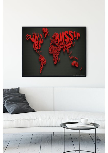Yazılı Dünya Haritası Çerçeveli Tablo 21 x 30 cm