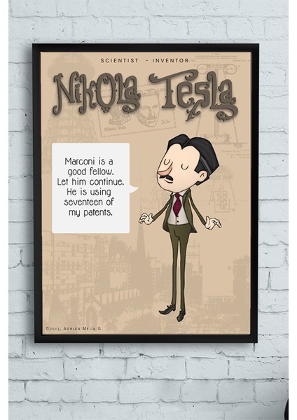 Nikola Tesla Bilimsel Çerçeveli Tablo 21 x 30 cm