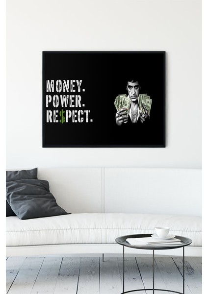 Money Power Respect Motivasyon Çerçeveli Tablo 21 x 30 cm