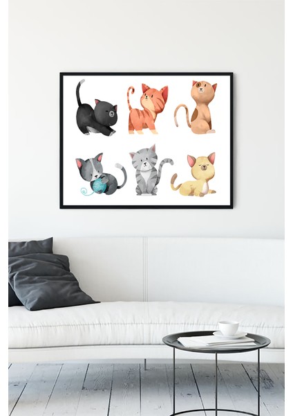 Kediler Tasarım Çocuk Odası Çerçeveli Tablo 21 x 30 cm