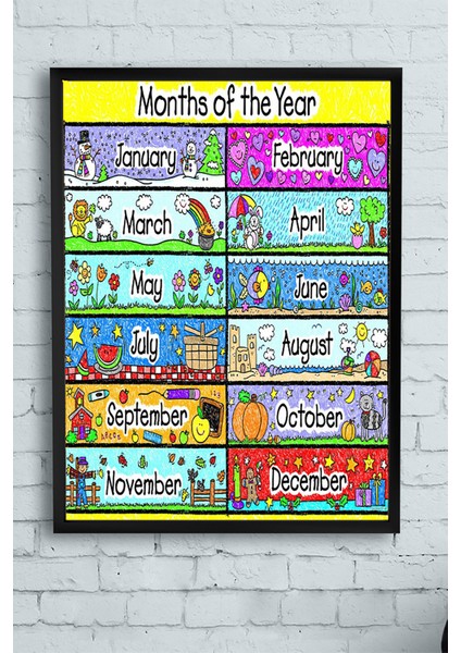 İngilizce Aylar Eğitim Çerçeveli Tablo 21 x 30 cm