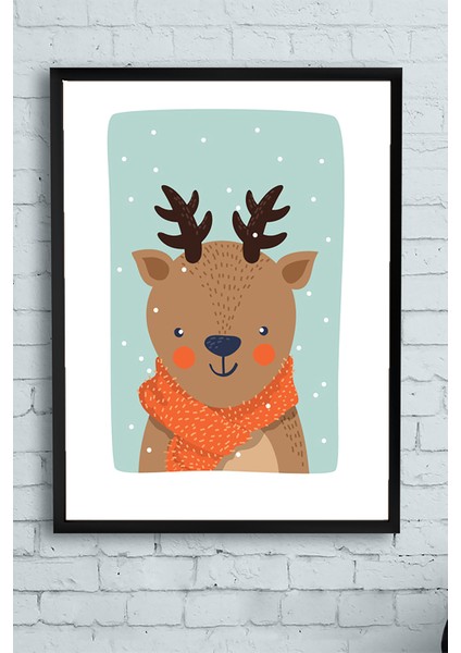 Geyik Kış Çocuk Odası Çerçeveli Tablo 21 x 30 cm