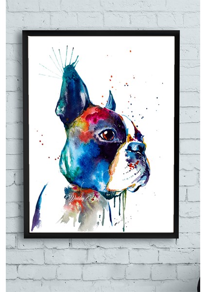 Sanatsal Köpek Hayvan Çerçeveli Tablo 21 x 30 cm
