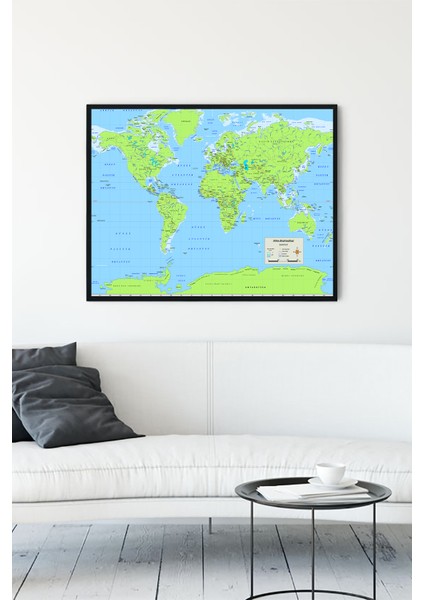 Dünya Haritası Eğitim Çerçeveli Tablo 3 21 x 30 cm