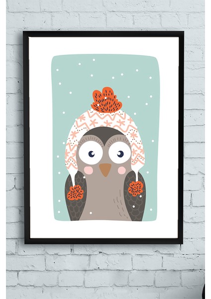 Baykuş Kış Çocuk Odası Çerçeveli Tablo 21 x 30 cm