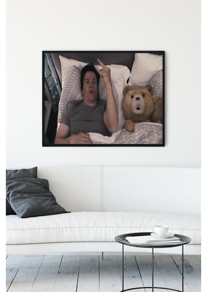 Ayı Teddy Eğlenceli Mizahi Çerçeveli Tablo 40 x 50 cm