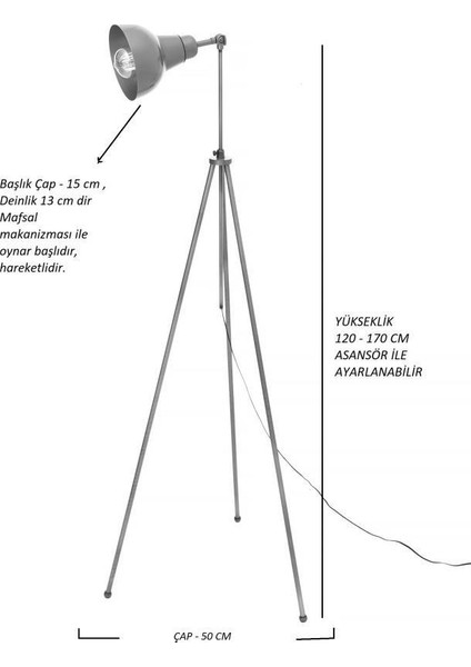 Tripod Lav Başlıklı Eskitme Lambader