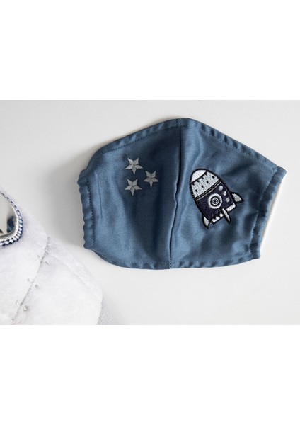 Space Pamuklu Çocuk Maske 4-12 Yaş Indigo