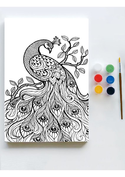 Tavus Kuşu Mandala Tuval Kanvas Tablo Boyama Hobi Seti 60 x 90 cm Büyük Boy