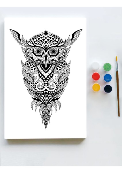 Baykuş Mandala Tuval Kanvas Tablo Boyama Hobi Seti 30 x 40 cm