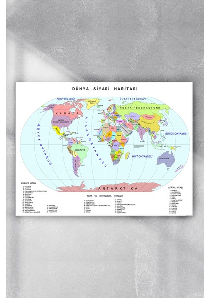 Dünya Haritası Eğitim Posteri 40 x 60 cm