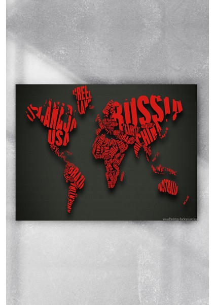 Yazılı Dünya Haritası Poster 40 x 60 cm