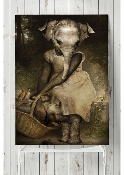 Anne Fil ve Yavrusu Sanatsal Poster 40 x 60 cm