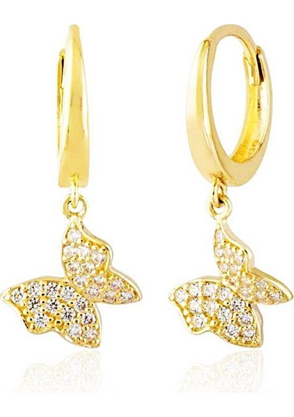 Kelebek Altın Sallantılı Küpe 14K Gold Taşlı