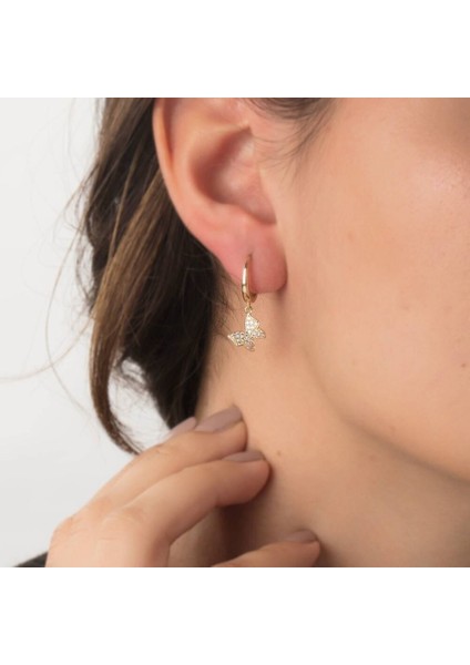 Kelebek Altın Sallantılı Küpe 14K Gold Taşlı fiyatları