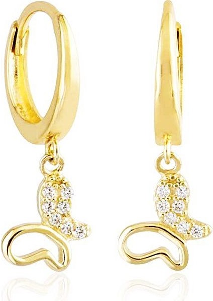 Kelebek Altın Sallantılı Küpe 14K Gold