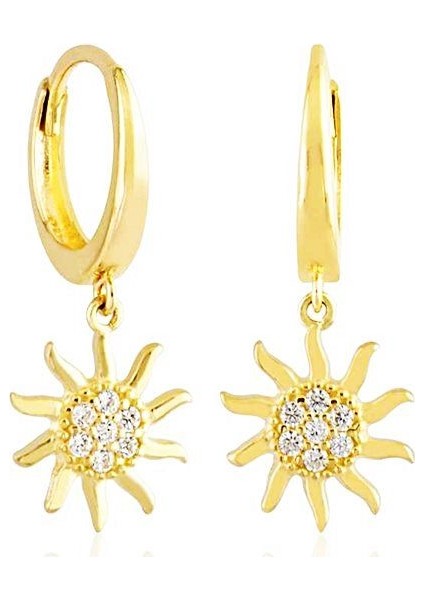 Sallantılı Altın Güneş Küpe 14K Gold