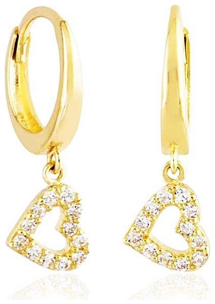 Sallantılı Altın Kalp Küpe 14K Gold