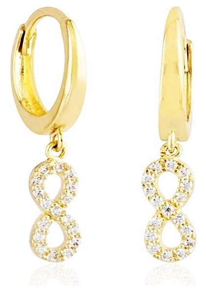 Sonsuz Altın Sallantılı Küpe 14K Gold Taşlı