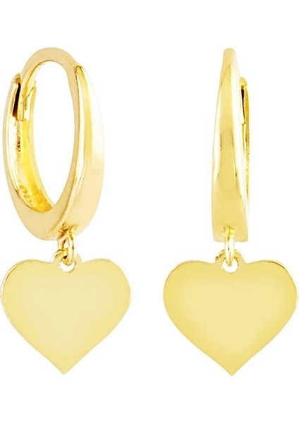 Sallantılı Altın Kalp Küpe 14K Gold Taşsız