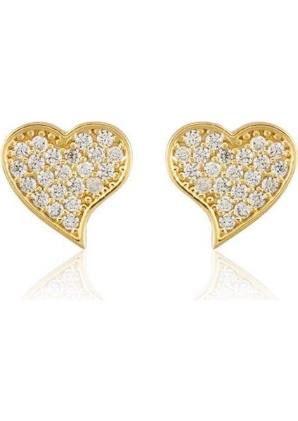 Altın Kalp Küpe Çivili 14K Gold