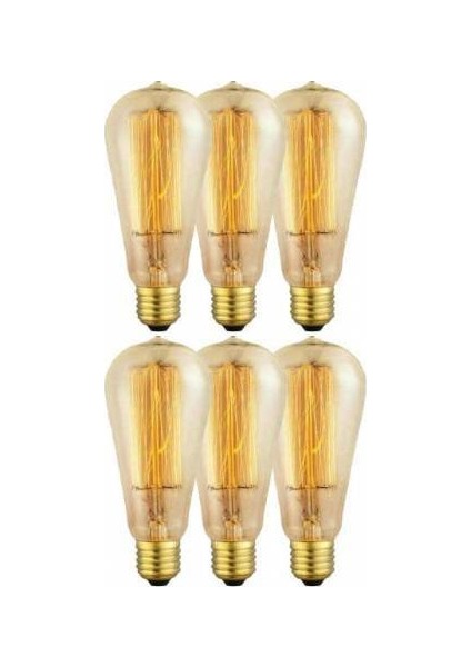 Edison Flemanlı ST64 Modeli 40W Dekoratif Rustik Ampul 6'lı