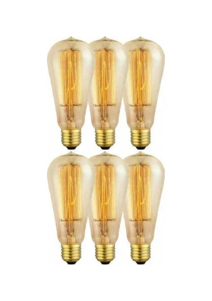 Edison Flemanlı ST64  Modeli 40W  Dekoratif Rustik Ampul 6'lı