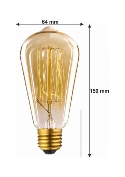 Edison Flemanlı ST64 Modeli 40W Dekoratif Rustik Ampul 6'lı