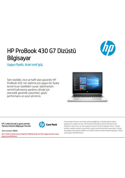 Probook 430 G7 Intel Core i7 10510U 8GB 256GB SSD Windows 10 PRO 13.3" FHD Taşınabilir Bilgisayar 8VT60EA