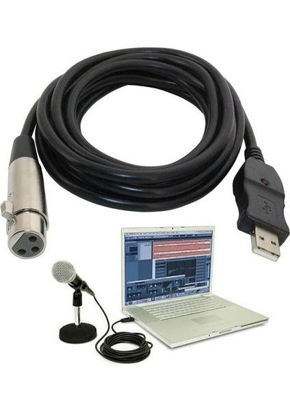 USB 2.0 To Xlr Dişi Mikrofon Kablosu USB Xlr Mikrofon Kablosu 3 Metre -  Siyah