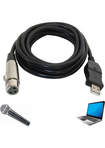 USB 2.0 To Xlr Dişi Mikrofon Kablosu USB Xlr Mikrofon Kablosu 3 Metre -  Siyah