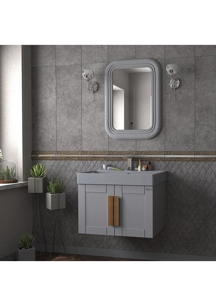 Pio 70 cm Matt Anthracite Banyo Dolabı Mat Antrasit Ahşap Kulplu