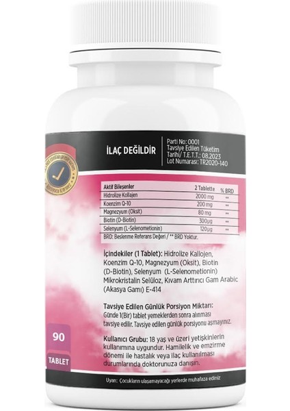Hidrolize Kollajen Koenzim Biotin Selenyum Magnesium 90 Tablet fiyatları