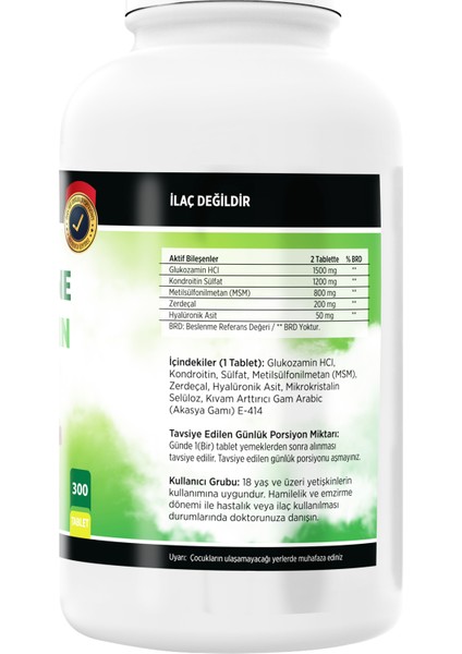 Glukozamin Kondroitin Msm Hyaluronic Acid Zerdeçal 300 Tablet