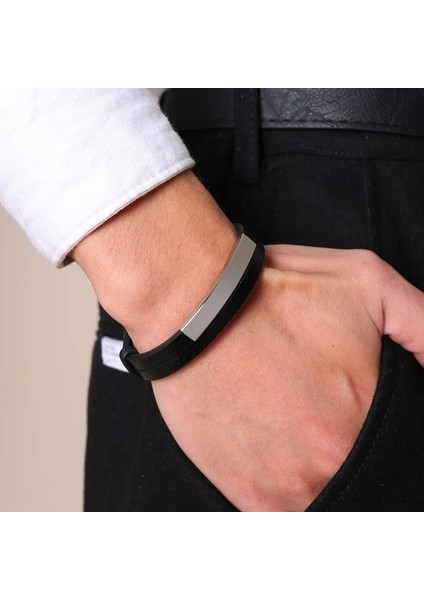 Deri Zarif Tasarım Çift Sıra Erkek Deri & Çelik Bileklik fiyatları