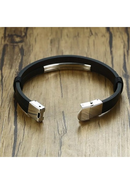 Deri Zarif Tasarım Çift Sıra Erkek Deri & Çelik Bileklik modelleri