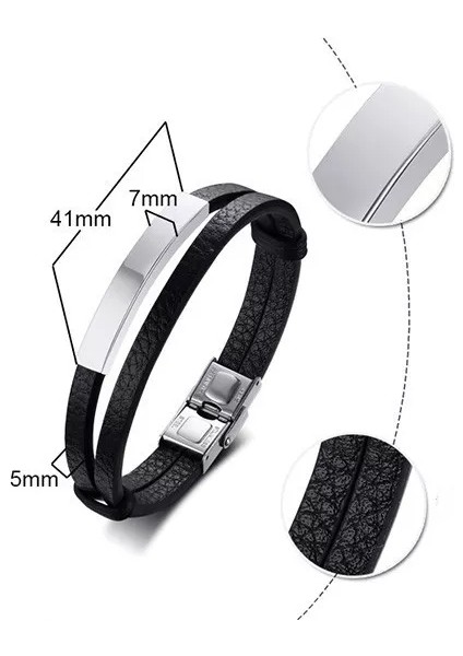 Deri Zarif Tasarım Çift Sıra Erkek Deri & Çelik Bileklik fırsatları