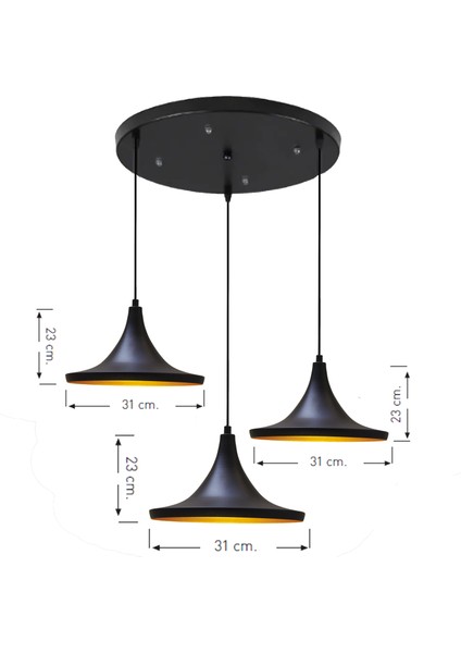 Üçlü Geniş Circle Siyah Sarkıt Avize