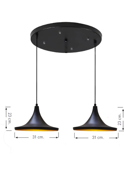 Ikili Geniş Circle Siyah Sarkıt Avize
