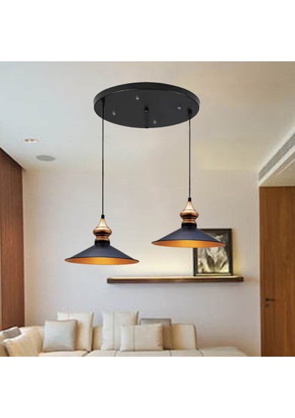 Ikili Salon Circle Siyah Avize