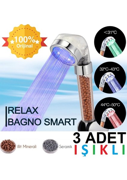 LED Işıklı %50 Su Tasarruflu Duş Başlığı - Kokulu ve Arıtmalı Duş Başlığı - 3 Adet fiyatları