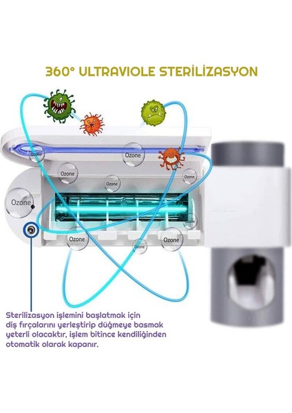 Antibakteriyel 3in1 Diş Fırçası ve Macun Tutucu Uv Sterilize