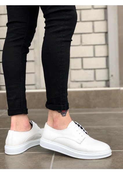 -BA0003 Bağcıklı Klasik Beyaz Kalın Taban Casual Erkek Ayakkabı