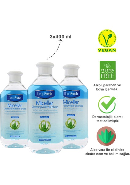 Micellar Çift Fazlı Makyaj Temizleme Suyu 3 x 400 ml