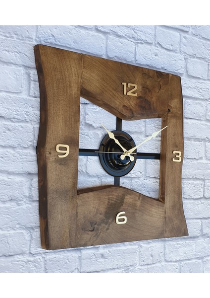 Doğal Masif Ahşap Kare Duvar Saati 50 x 50 cm